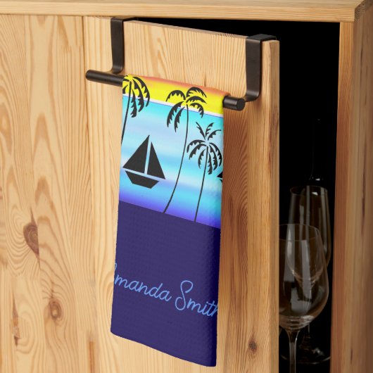 Moderne afrikanische Kunst, tropisches Sonnenunter Geschirrtuch (Drittel gefaltet)