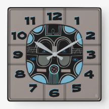 Moderne afrikanische Stammesmaske in Grau Blau