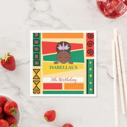 Moderne afroamerikanische Mädchen Geburtstagsparty Serviette (Beispiel)