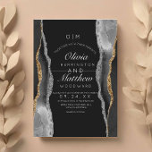 Moderne Agate Black and White Silver Gold Hochzeit Einladung