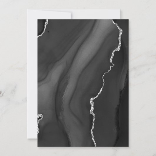 Moderne Agate Black Silver Wedding Einladung (Rückseite)