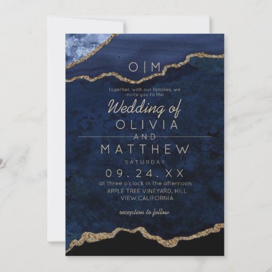 Moderne Agate Blue Wedding Einladung (Vorderseite)