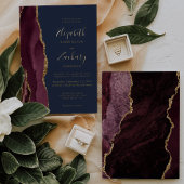 Moderne Agate Burgundy Red Gold Navy Hochzeit Folieneinladung