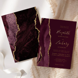 Moderne Agate Burgundy Red Gold Wedding Folieneinladung