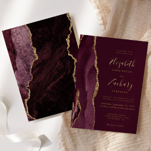 Moderne Agate Burgundy Red Gold Wedding Folieneinladung