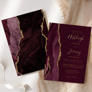 Moderne Agate Burgundy Red Gold Wedding Folieneinladung