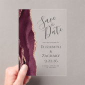 Moderne Agate Burgundy Rose Gold Save the Date Car Acryleinladungen (Insitu (Handheld))