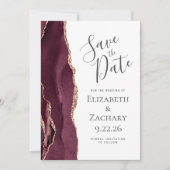 Moderne Agate Burgundy Rose Gold Save the Date Car Einladung (Vorderseite)