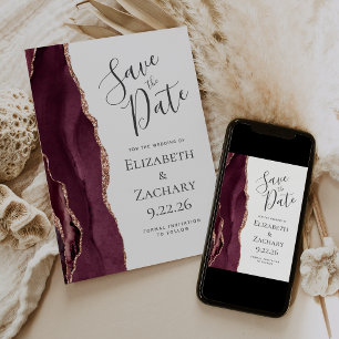 Moderne Agate Burgundy Rose Gold Save the Date Car Einladung