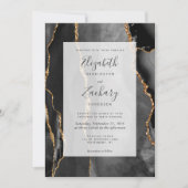 Moderne Agate Frame Black Gold Hochzeit Einladung (Vorderseite)