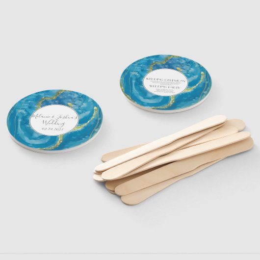 Moderne Agate Geodes Crytal Blue Gold Wedding Roun Fächer (Non-assembled)