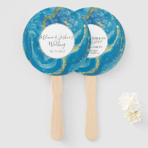 Moderne Agate Geodes Crytal Blue Gold Wedding Roun Fächer