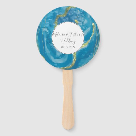 Moderne Agate Geodes Crytal Blue Gold Wedding Roun Fächer (Vorderseite)