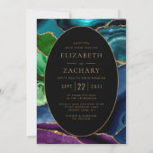 Moderne Agate Gold Oval Frame QR Code Hochzeit Einladung (Vorderseite)