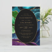 Moderne Agate Gold Oval Frame QR Code Hochzeit Einladung (Stehend Vorderseite)