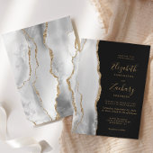 Moderne Agate Gray White Gold Dark Wedding Einladung