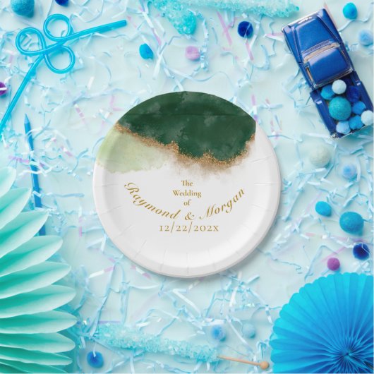 Moderne Agate Green & Gold Hochzeit Pappteller (Party)