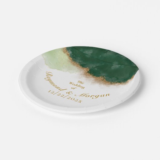 Moderne Agate Green & Gold Hochzeit Pappteller (Schrägansicht)