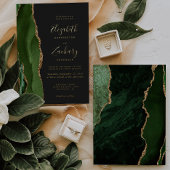 Moderne Agate Hunter Green Gold Dunkle Hochzeit Folieneinladung