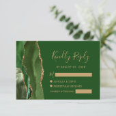 Moderne Agate Hunter Green Gold Wedding RSVP Card Karte (Stehend Vorderseite)