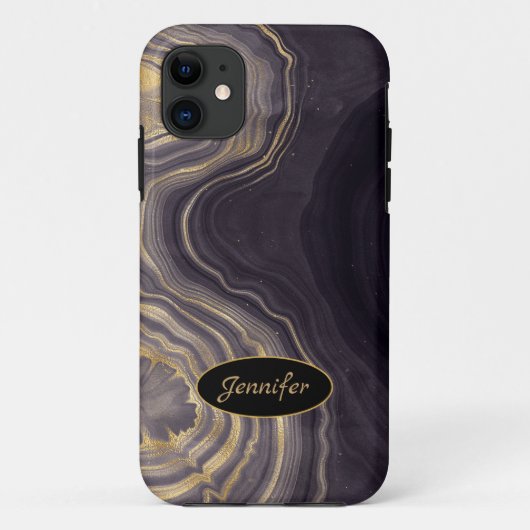 Moderne Agate Lila & Gold Crystal Personalize Case-Mate iPhone Hülle (Rückseite)