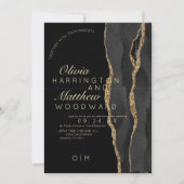 Moderne Agate Luxury Black and Gold Wedding Einladung (Vorderseite)