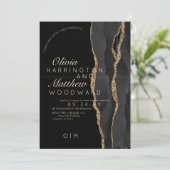 Moderne Agate Luxury Black and Gold Wedding Einladung (Stehend Vorderseite)