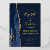 Moderne Agate Navy Blue Gold Hochzeit Folieneinladung (Vorderseite)
