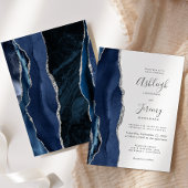 Moderne Agate Navy Blue Silver Wedding Einladung