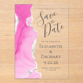 Moderne Agate Pink Silver Wedding Save the Date Acryleinladungen (Vorderseite)