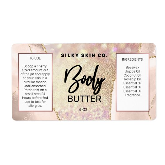 Moderne Agate Rose Gold Body Butter Labels (Vorne)