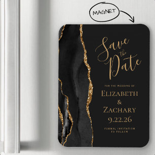 Moderne Agate Schwarz Gold Dunkel Save the Date Magnet