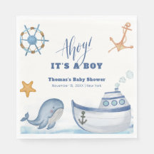 Moderne Ahoy Boy Whale Sailboat Babydusche