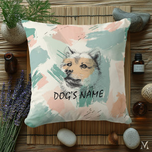 Moderne Akita-Inu-Porträt – Abstrakte Pastellkunst Kissen