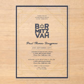 Moderne akryllische BAR MITZVAH Navy Gold Klar Acryleinladungen (Vorderseite)