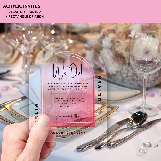 Moderne Akrylrosa Rose Minimalistische Hochzeit Acryleinladungen