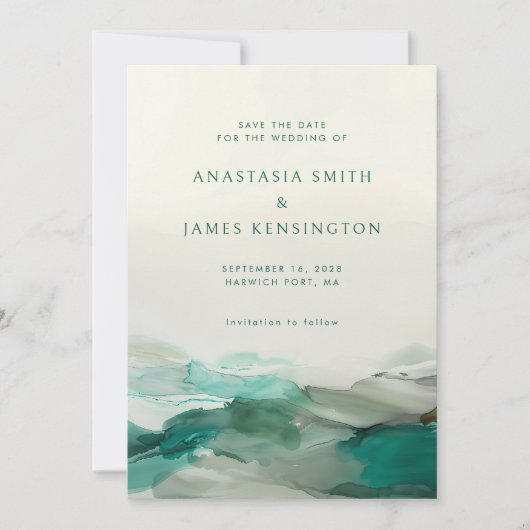 Moderne Alcohol Ink Green Abstrakt Wedding Save The Date (Vorderseite)