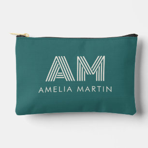 Moderne Alexandrit-Teal-Geometrisch-Monogramm Zubehörtasche