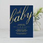Moderne All-in-1-GOLD FOIL Blue BABY SHOWER Folieneinladung (Stehend vorne)