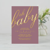 Moderne All-in-1-GOLD FOIL Dusty Rose BABY SHOWER Folieneinladung (Stehend vorne)