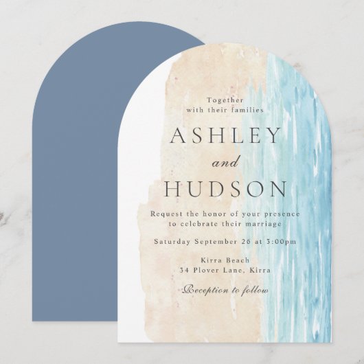 Moderne All Seasons Beach Boho Arch Wedding Einladung (Vorne/Hinten)