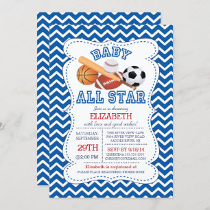 Moderne All Star Sports Boys Kinderdusche Einladung