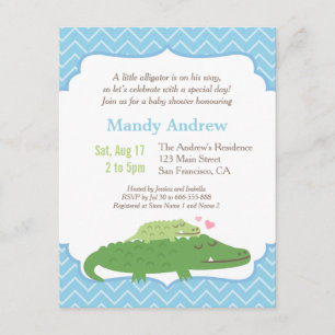 Moderne Alligator-Blau-Chevron-Baby-Shower-Party Einladung