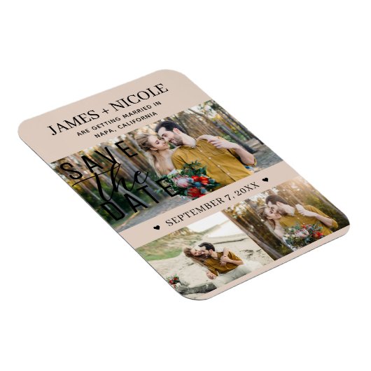 Moderne Almond Bisque Save the Date Hochzeit 3 Fot Magnet (Rechte Seite)