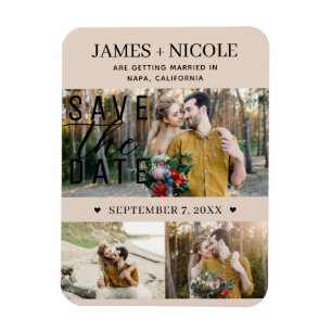 Moderne Almond Bisque Save the Date Hochzeit 3 Fot Magnet