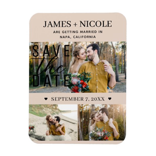 Moderne Almond Bisque Save the Date Hochzeit 3 Fot Magnet (Vertikal)