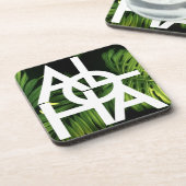 Moderne Aloha-Palme Hawaii-Insel-Vibes Getränkeuntersetzer (Linke Seite)