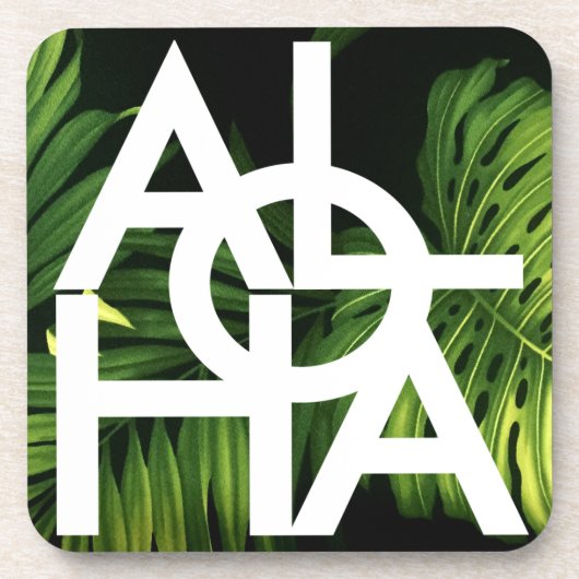 Moderne Aloha-Palme Hawaii-Insel-Vibes Getränkeuntersetzer (Vorderseite)