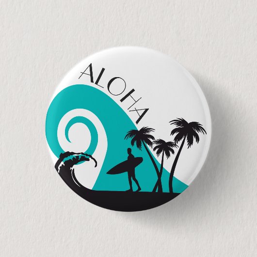 Moderne Aloha Surf und Palmen Button (Vorderseite)