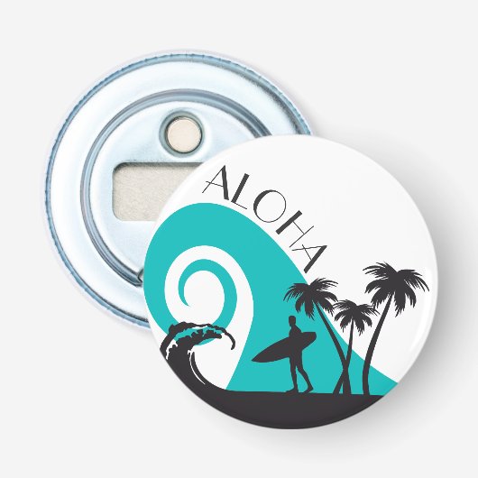 Moderne Aloha Surf und Palmen Flaschenöffner (Vorderseite)